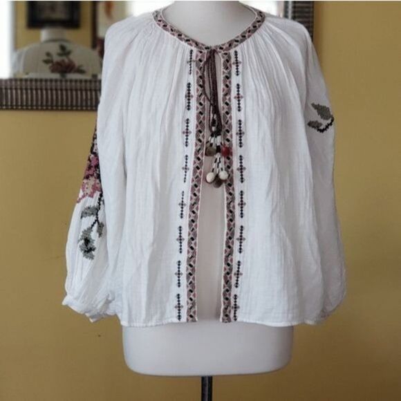 NWT ZARA Beaded Embroidered Tie Front Top/Jacket - Picture 6 of 15